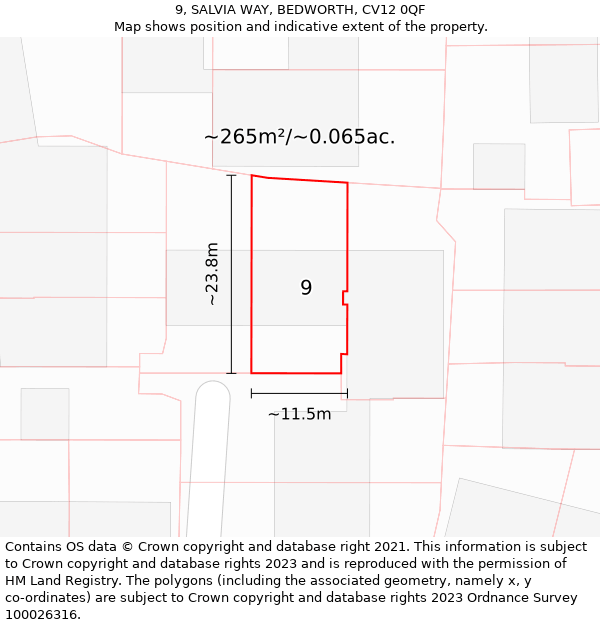 9, SALVIA WAY, BEDWORTH, CV12 0QF: Plot and title map