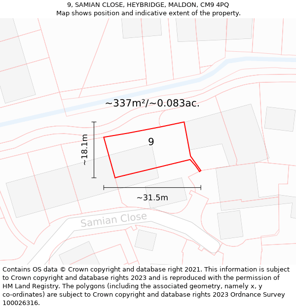 9, SAMIAN CLOSE, HEYBRIDGE, MALDON, CM9 4PQ: Plot and title map