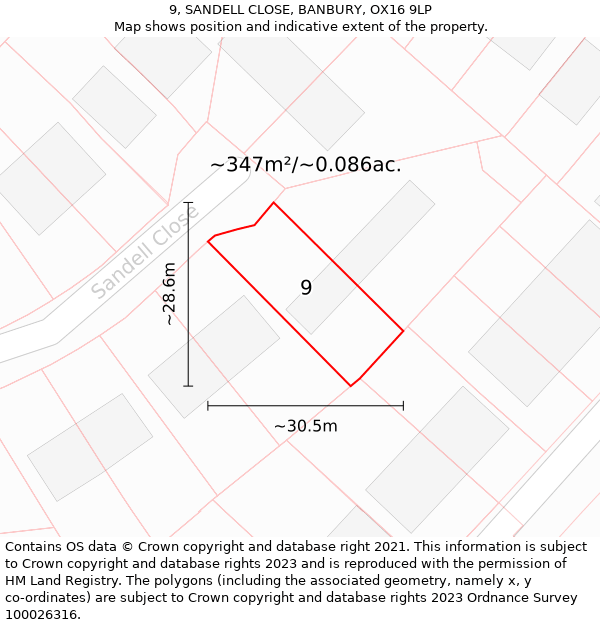 9, SANDELL CLOSE, BANBURY, OX16 9LP: Plot and title map