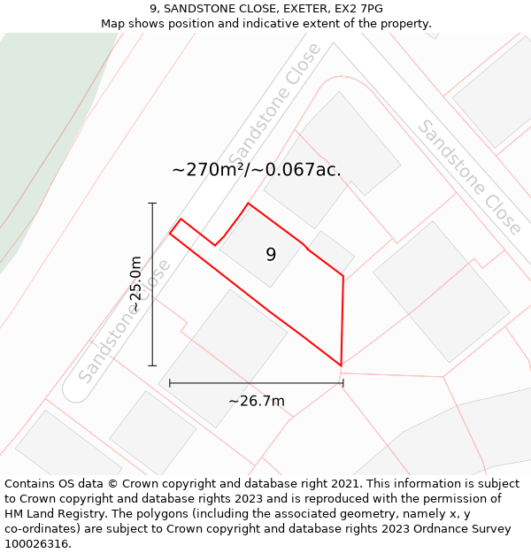 9, SANDSTONE CLOSE, EXETER, EX2 7PG: Plot and title map