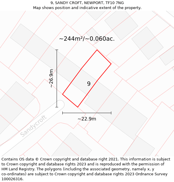 9, SANDY CROFT, NEWPORT, TF10 7NG: Plot and title map