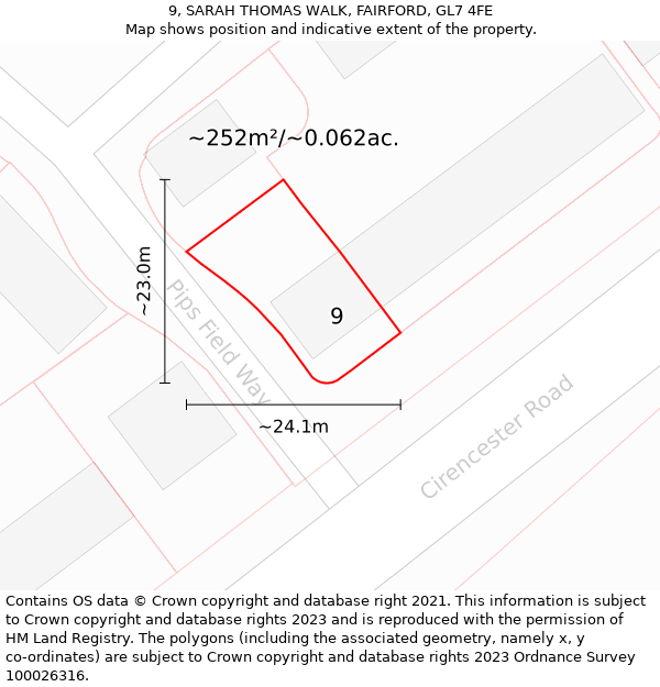 9, SARAH THOMAS WALK, FAIRFORD, GL7 4FE: Plot and title map