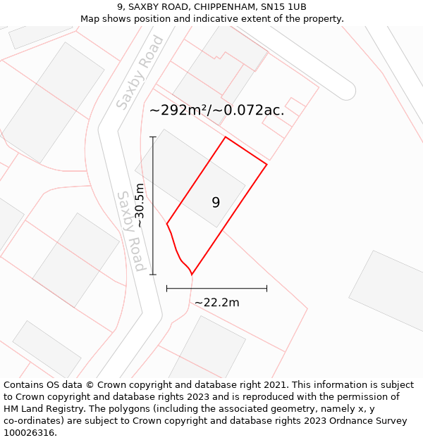 9, SAXBY ROAD, CHIPPENHAM, SN15 1UB: Plot and title map