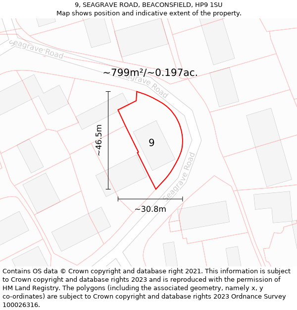 9, SEAGRAVE ROAD, BEACONSFIELD, HP9 1SU: Plot and title map