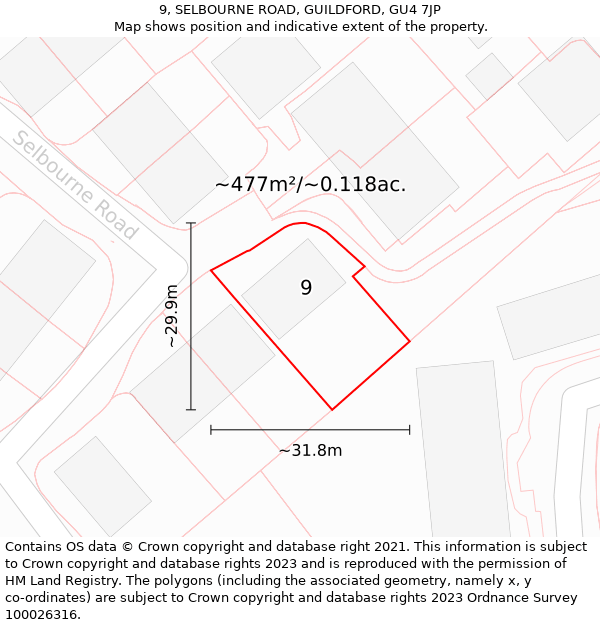 9, SELBOURNE ROAD, GUILDFORD, GU4 7JP: Plot and title map