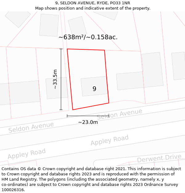 9, SELDON AVENUE, RYDE, PO33 1NR: Plot and title map