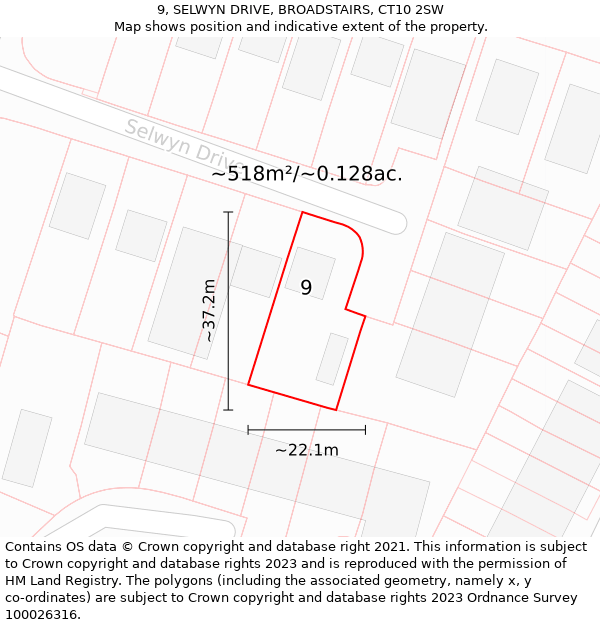 9, SELWYN DRIVE, BROADSTAIRS, CT10 2SW: Plot and title map