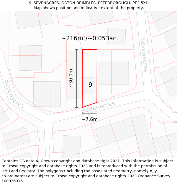 9, SEVENACRES, ORTON BRIMBLES, PETERBOROUGH, PE2 5XH: Plot and title map