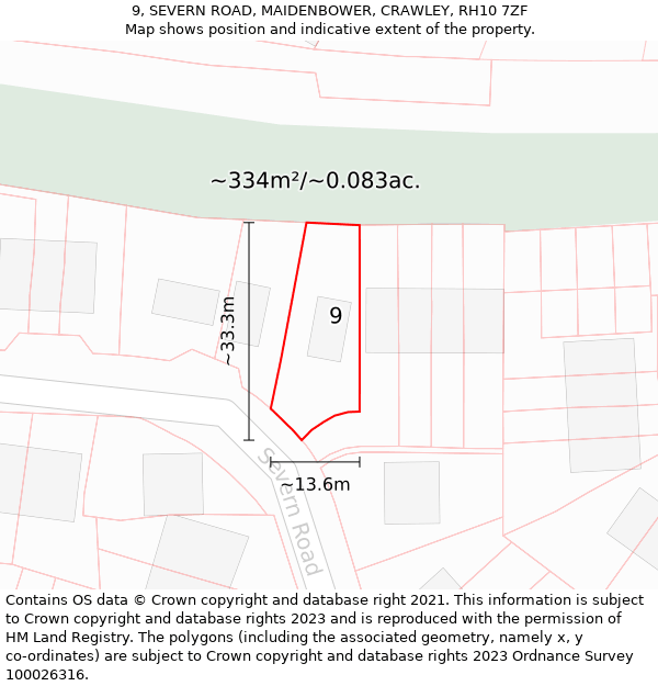 9, SEVERN ROAD, MAIDENBOWER, CRAWLEY, RH10 7ZF: Plot and title map