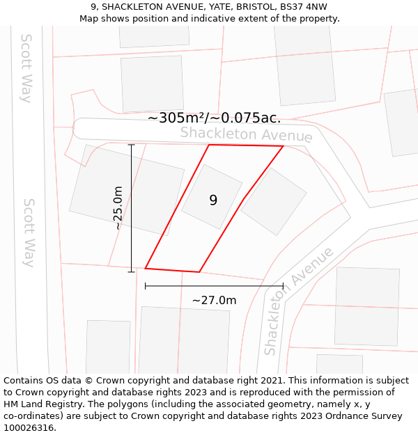 9, SHACKLETON AVENUE, YATE, BRISTOL, BS37 4NW: Plot and title map