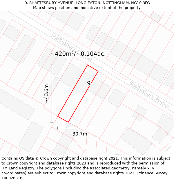 9, SHAFTESBURY AVENUE, LONG EATON, NOTTINGHAM, NG10 3FG: Plot and title map