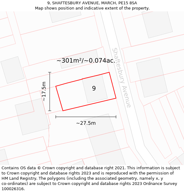 9, SHAFTESBURY AVENUE, MARCH, PE15 8SA: Plot and title map