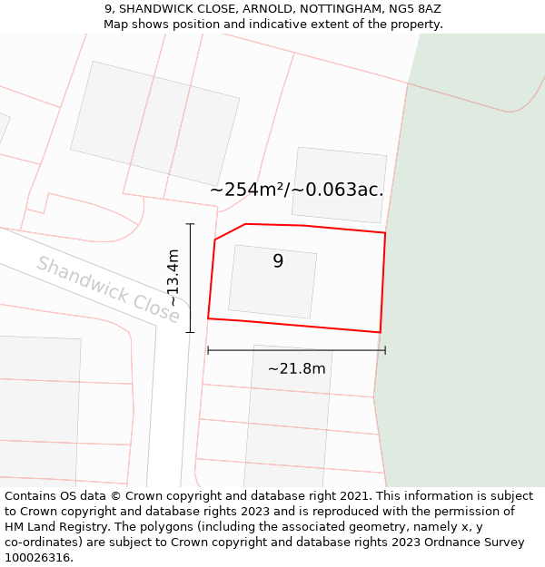 9, SHANDWICK CLOSE, ARNOLD, NOTTINGHAM, NG5 8AZ: Plot and title map