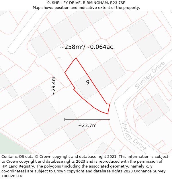 9, SHELLEY DRIVE, BIRMINGHAM, B23 7SF: Plot and title map