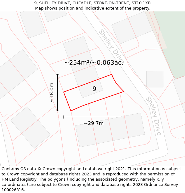9, SHELLEY DRIVE, CHEADLE, STOKE-ON-TRENT, ST10 1XR: Plot and title map