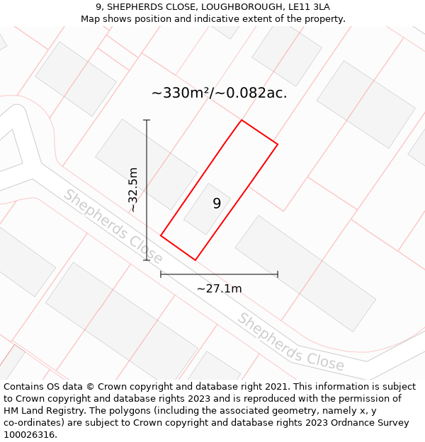 9, SHEPHERDS CLOSE, LOUGHBOROUGH, LE11 3LA: Plot and title map