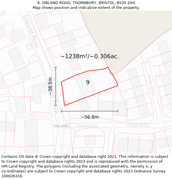 9, SIBLAND ROAD, THORNBURY, BRISTOL, BS35 2HG: Plot and title map