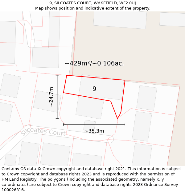 9, SILCOATES COURT, WAKEFIELD, WF2 0UJ: Plot and title map