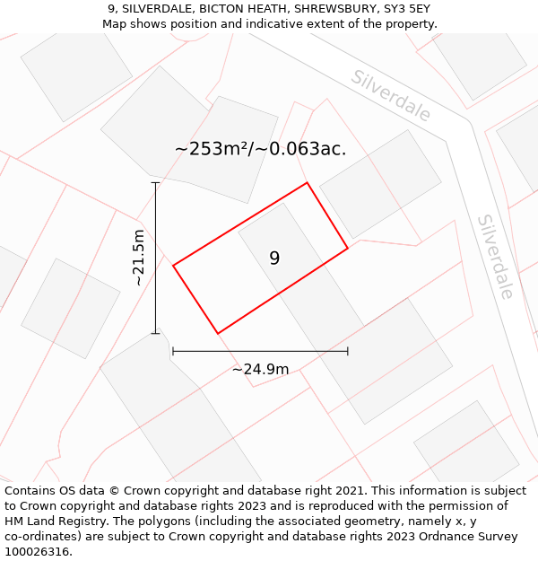 9, SILVERDALE, BICTON HEATH, SHREWSBURY, SY3 5EY: Plot and title map