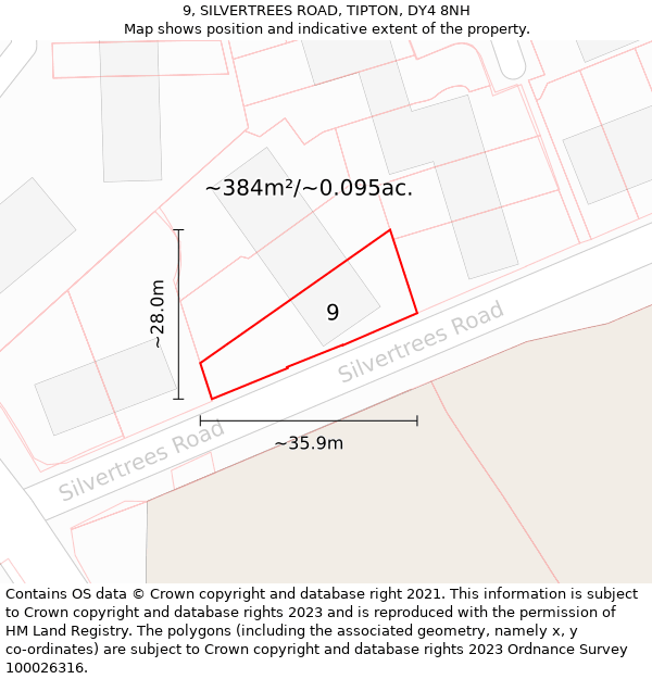 9, SILVERTREES ROAD, TIPTON, DY4 8NH: Plot and title map