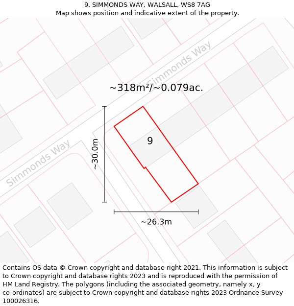 9, SIMMONDS WAY, WALSALL, WS8 7AG: Plot and title map