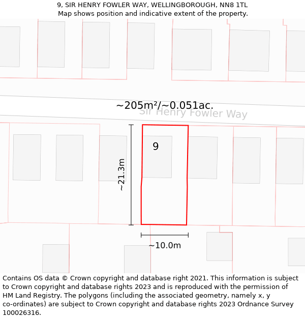 9, SIR HENRY FOWLER WAY, WELLINGBOROUGH, NN8 1TL: Plot and title map