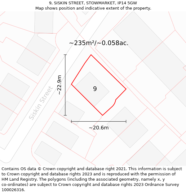 9, SISKIN STREET, STOWMARKET, IP14 5GW: Plot and title map