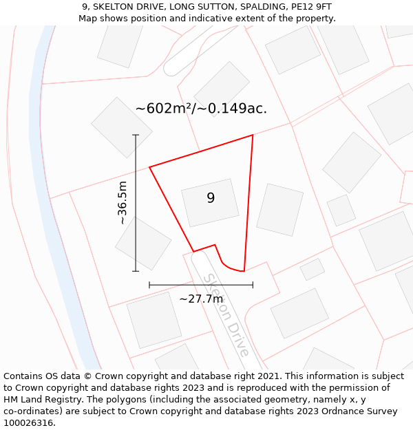 9, SKELTON DRIVE, LONG SUTTON, SPALDING, PE12 9FT: Plot and title map