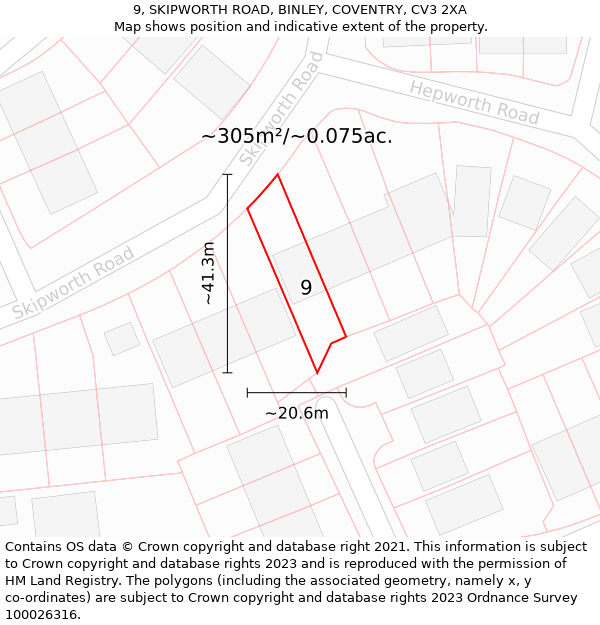 9, SKIPWORTH ROAD, BINLEY, COVENTRY, CV3 2XA: Plot and title map