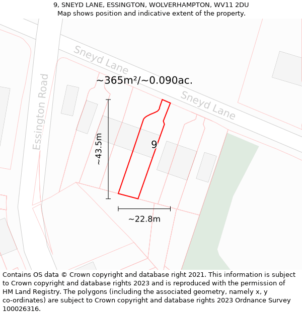 9, SNEYD LANE, ESSINGTON, WOLVERHAMPTON, WV11 2DU: Plot and title map