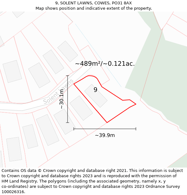 9, SOLENT LAWNS, COWES, PO31 8AX: Plot and title map