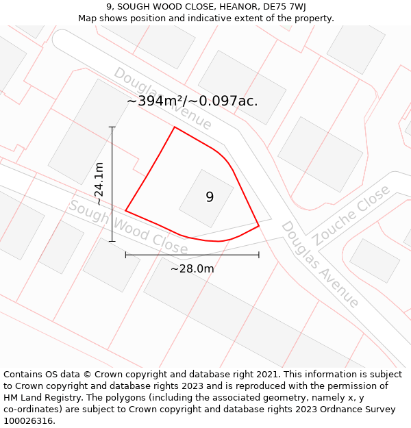 9, SOUGH WOOD CLOSE, HEANOR, DE75 7WJ: Plot and title map