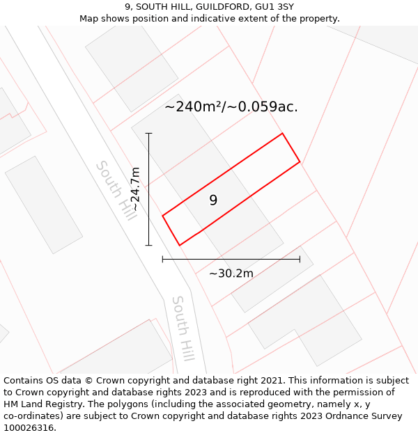 9, SOUTH HILL, GUILDFORD, GU1 3SY: Plot and title map