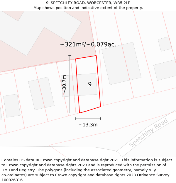 9, SPETCHLEY ROAD, WORCESTER, WR5 2LP: Plot and title map