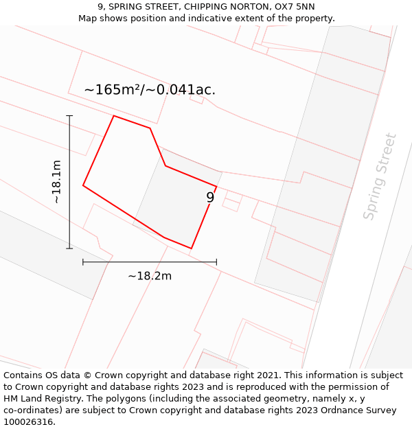 9, SPRING STREET, CHIPPING NORTON, OX7 5NN: Plot and title map