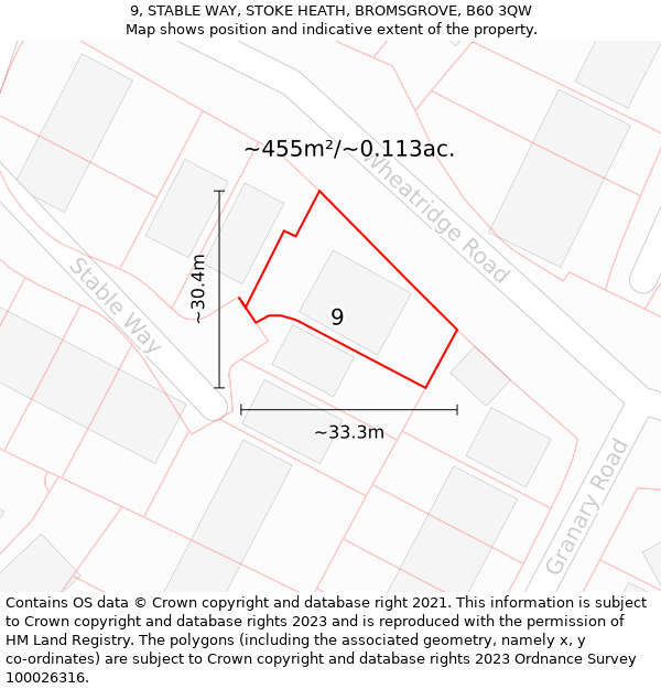 9, STABLE WAY, STOKE HEATH, BROMSGROVE, B60 3QW: Plot and title map