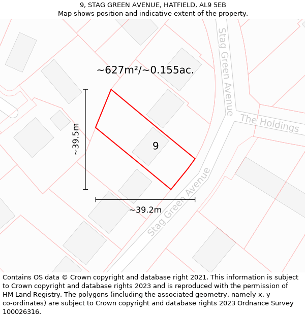 9, STAG GREEN AVENUE, HATFIELD, AL9 5EB: Plot and title map