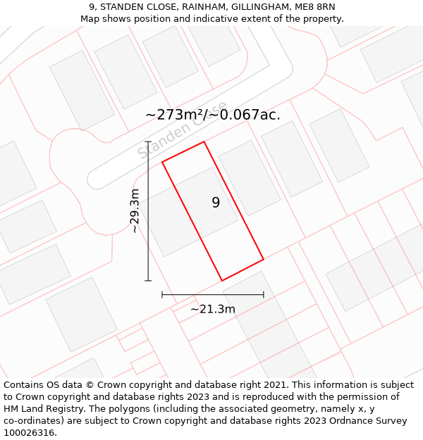 9, STANDEN CLOSE, RAINHAM, GILLINGHAM, ME8 8RN: Plot and title map