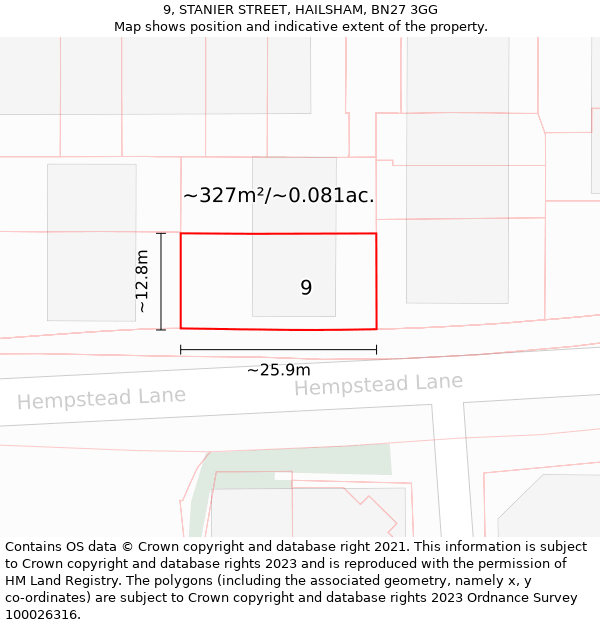 9, STANIER STREET, HAILSHAM, BN27 3GG: Plot and title map