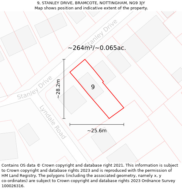 9, STANLEY DRIVE, BRAMCOTE, NOTTINGHAM, NG9 3JY: Plot and title map