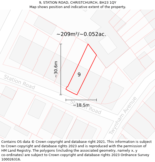 9, STATION ROAD, CHRISTCHURCH, BH23 1QY: Plot and title map