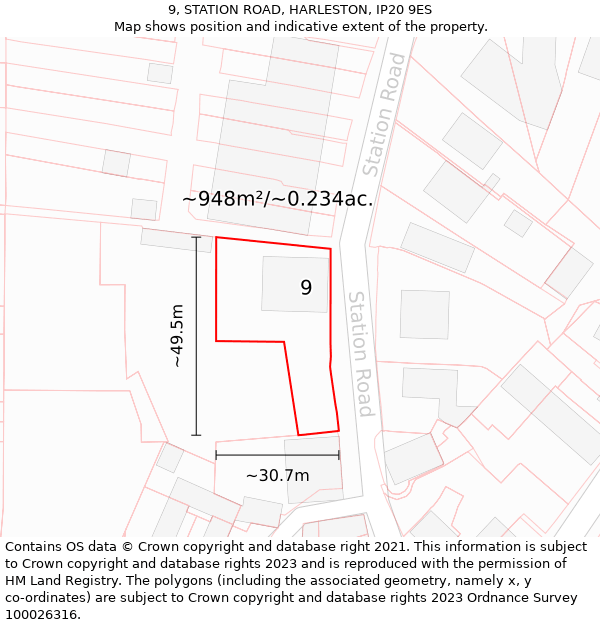 9, STATION ROAD, HARLESTON, IP20 9ES: Plot and title map