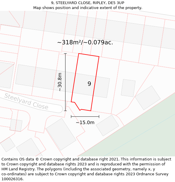 9, STEELYARD CLOSE, RIPLEY, DE5 3UP: Plot and title map