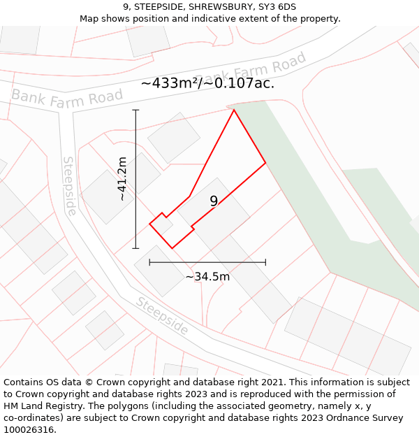 9, STEEPSIDE, SHREWSBURY, SY3 6DS: Plot and title map