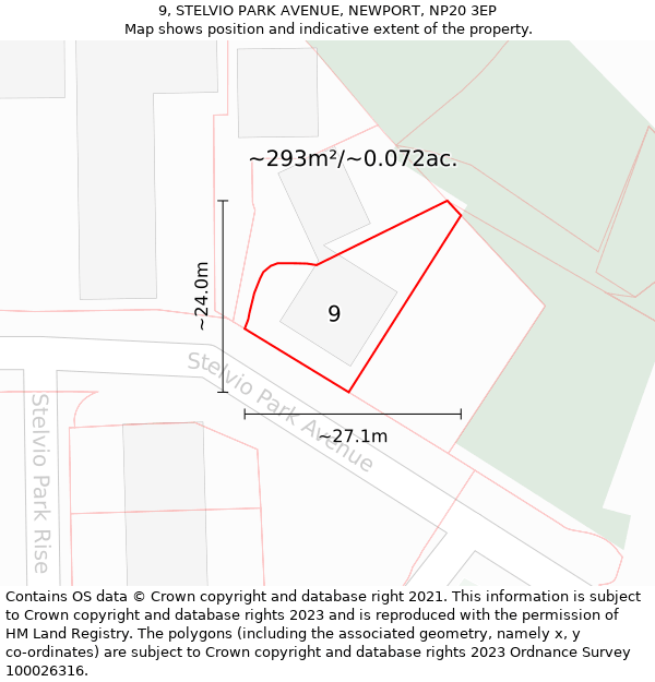 9, STELVIO PARK AVENUE, NEWPORT, NP20 3EP: Plot and title map