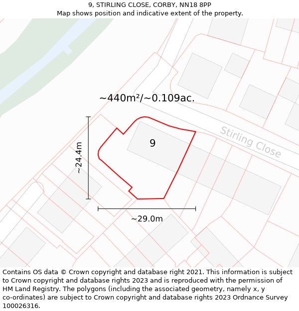 9, STIRLING CLOSE, CORBY, NN18 8PP: Plot and title map