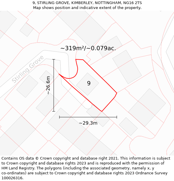 9, STIRLING GROVE, KIMBERLEY, NOTTINGHAM, NG16 2TS: Plot and title map