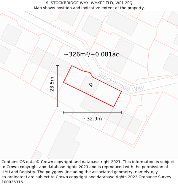 9, STOCKBRIDGE WAY, WAKEFIELD, WF1 2FQ: Plot and title map