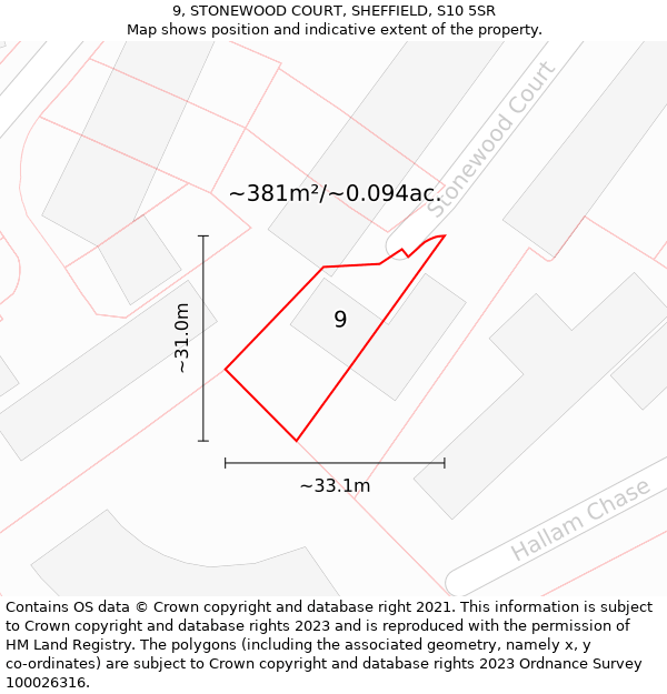 9, STONEWOOD COURT, SHEFFIELD, S10 5SR: Plot and title map