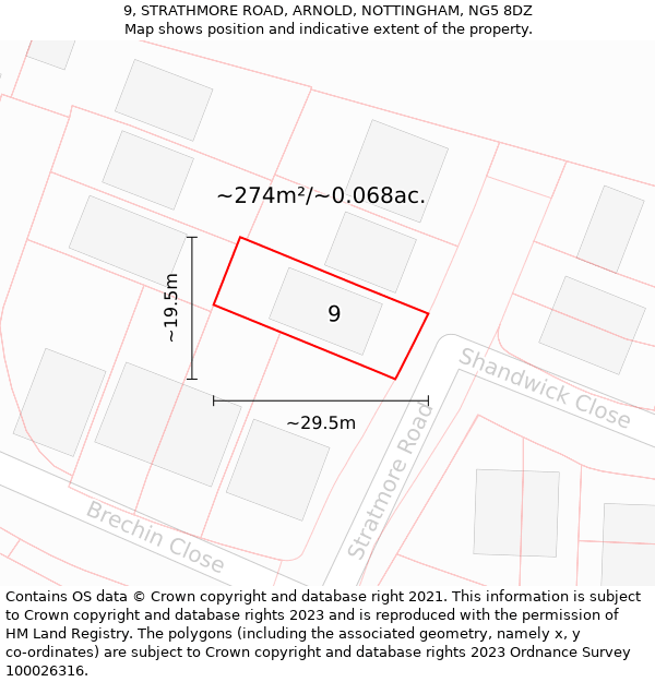 9, STRATHMORE ROAD, ARNOLD, NOTTINGHAM, NG5 8DZ: Plot and title map